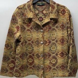 EUC Women's Orvis 70s Style‎ VTG Multicolor Pattern Button-Up Coat - Size Large